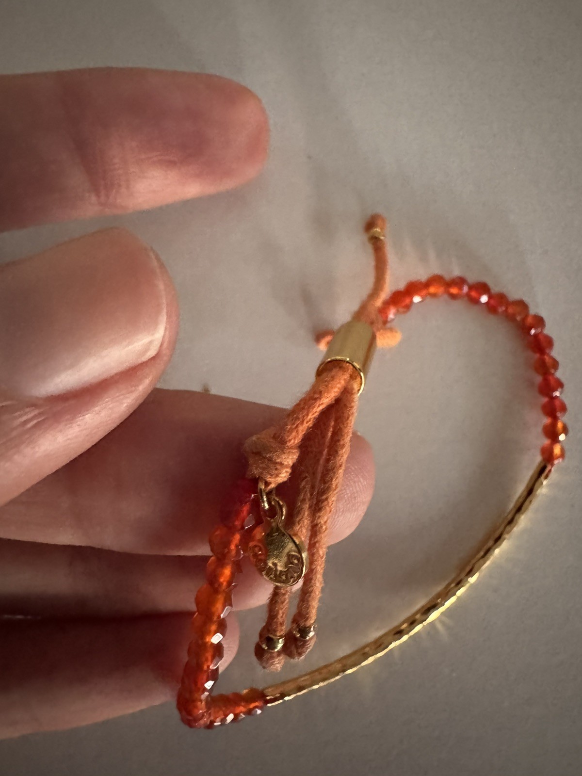 Gorjana Red Beaded Gold Bar Adjustable Bracelet Pull Cord Boho