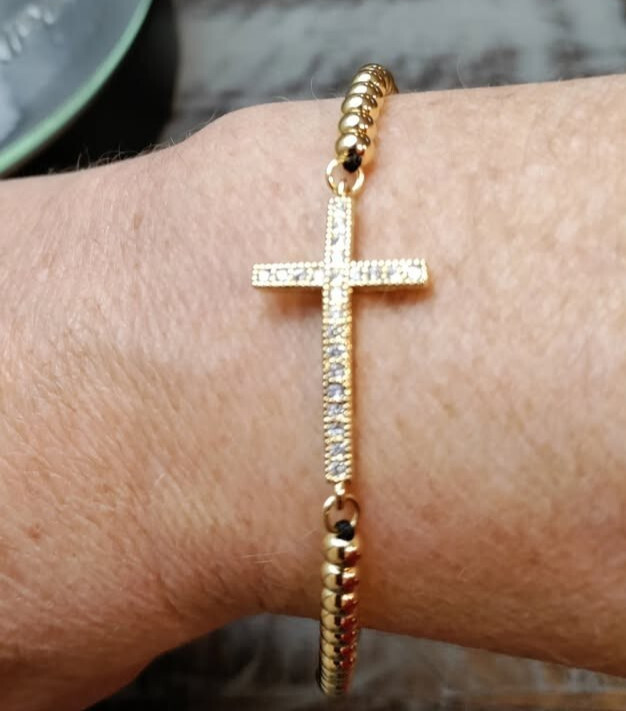 Cross Bracelet w/black pull cord-Fashion