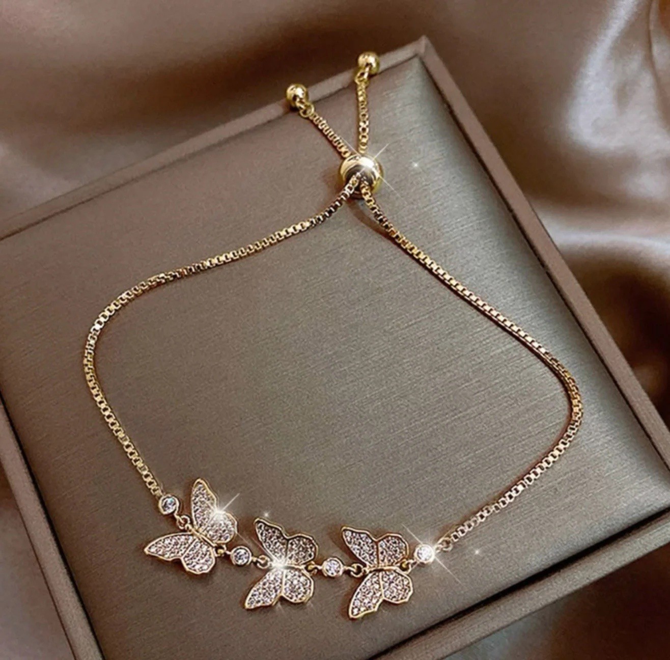 Korean Style Zircon Butterfly Bracelet – Geometric Titanium Steel Jewelry