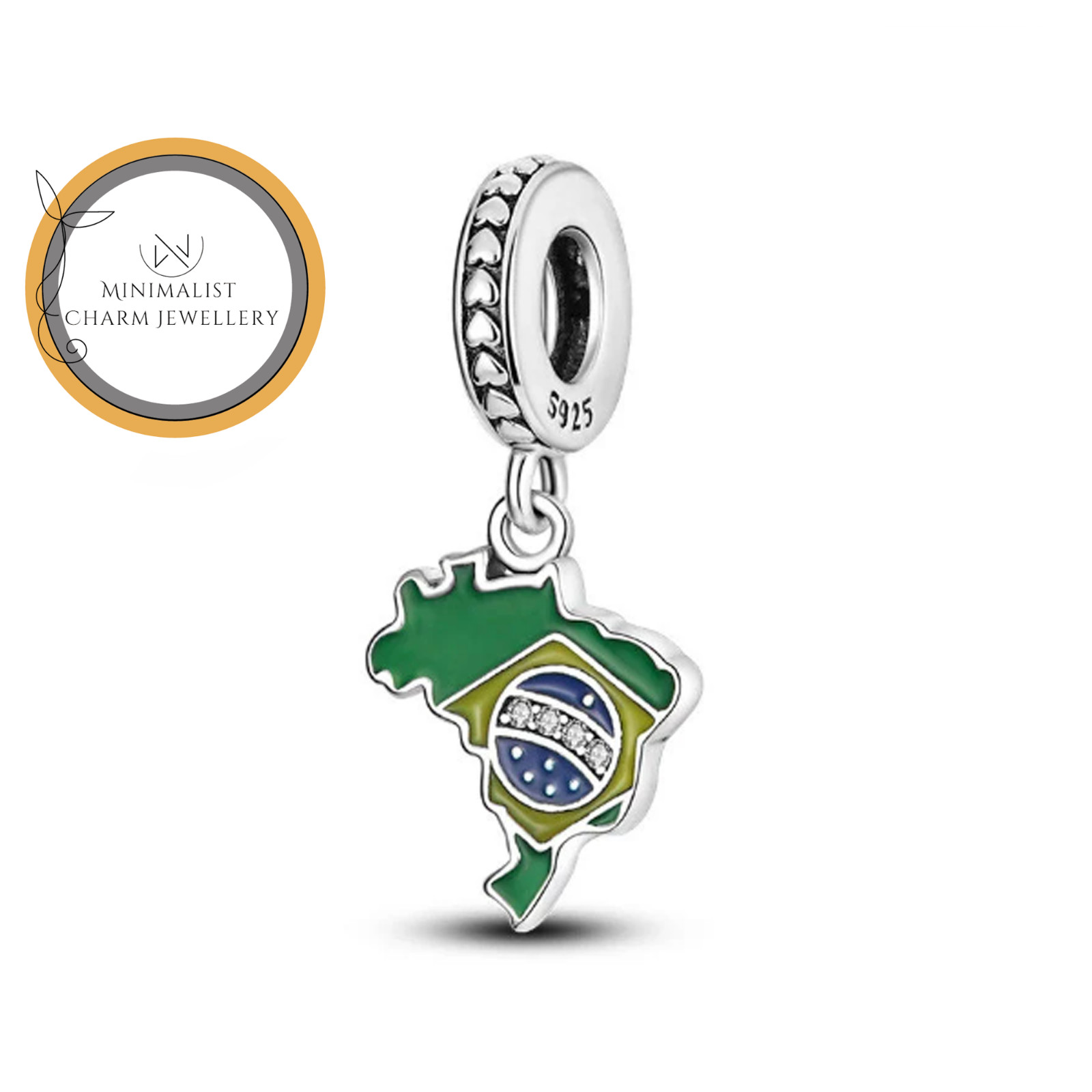 Brazil Map Dangle Charm For Bracelet, Brazil Map Charm, Country Charm