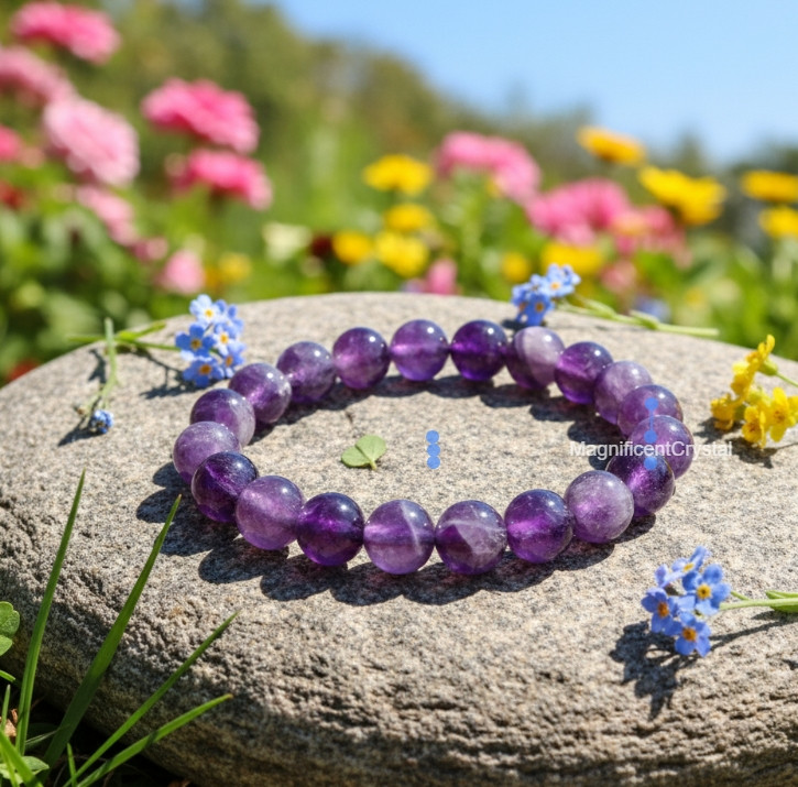 AAA+ Natural Amethyst Beaded Stretch Bracelet Purple Crystal Spiritual Jewelry