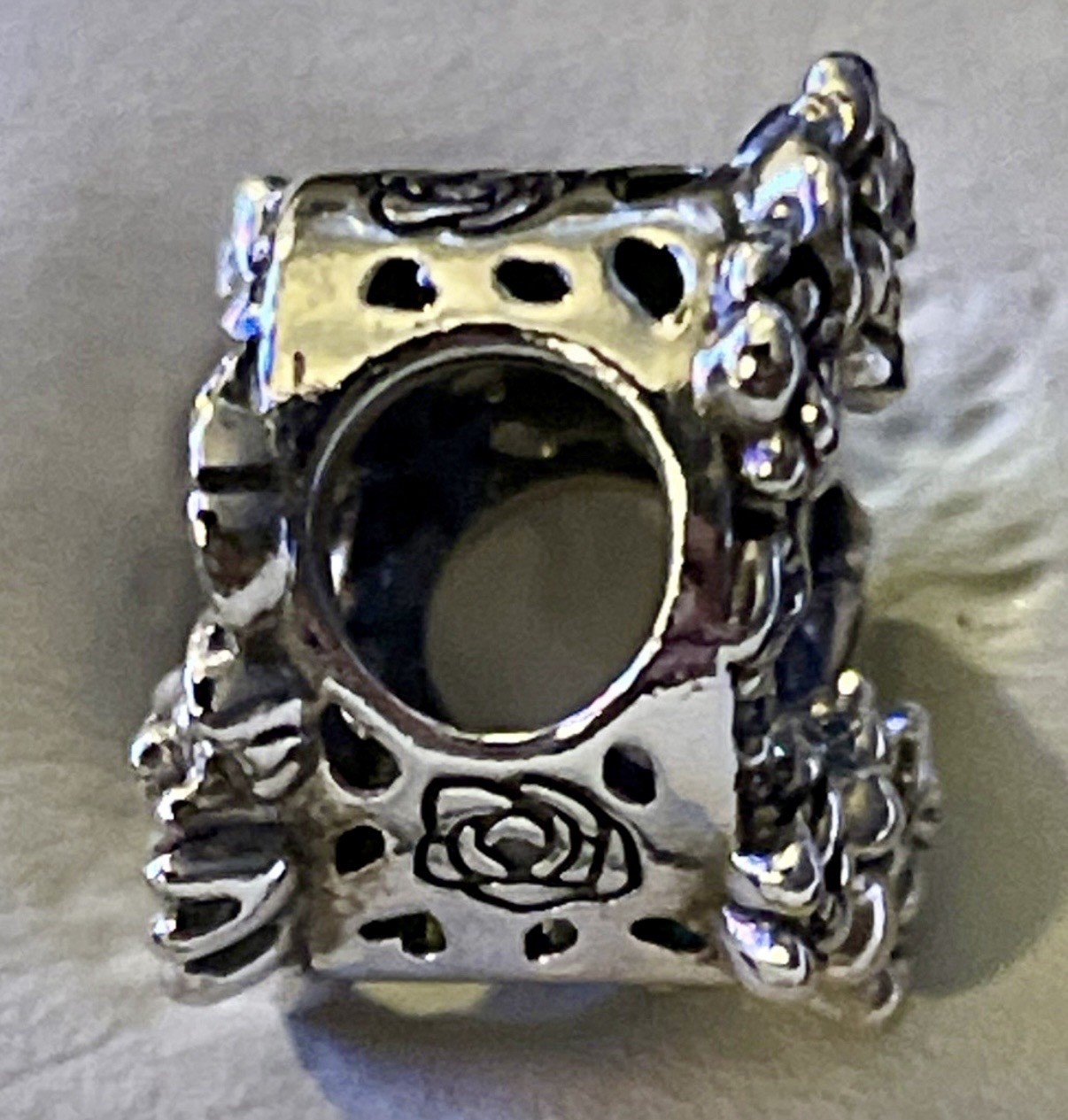 PANDORA Sterling Silver CZ Open Heart & Rose Flowers Charm Bead S925 ALE