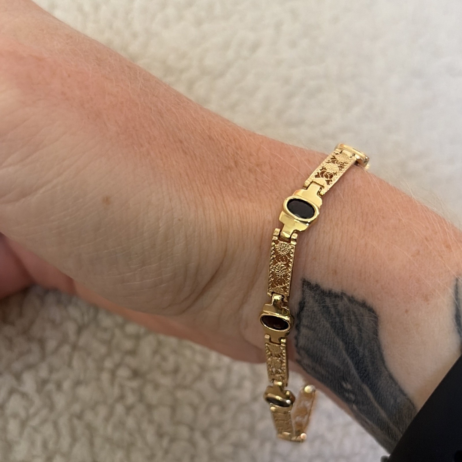 Vintage 14K Yellow Gold Filigree Amethyst Link Bracelet 10g Pat 4697315