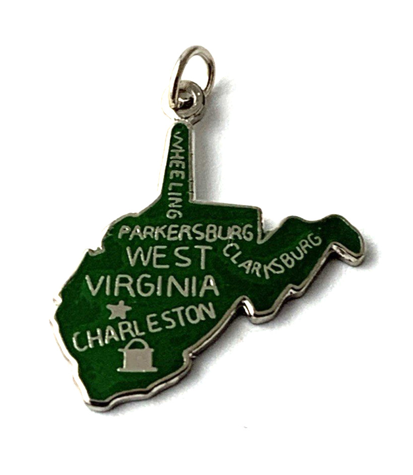 West Virginia State Charm Enamel | Silver Plate | Green | 5/8″ | New Old Stock
