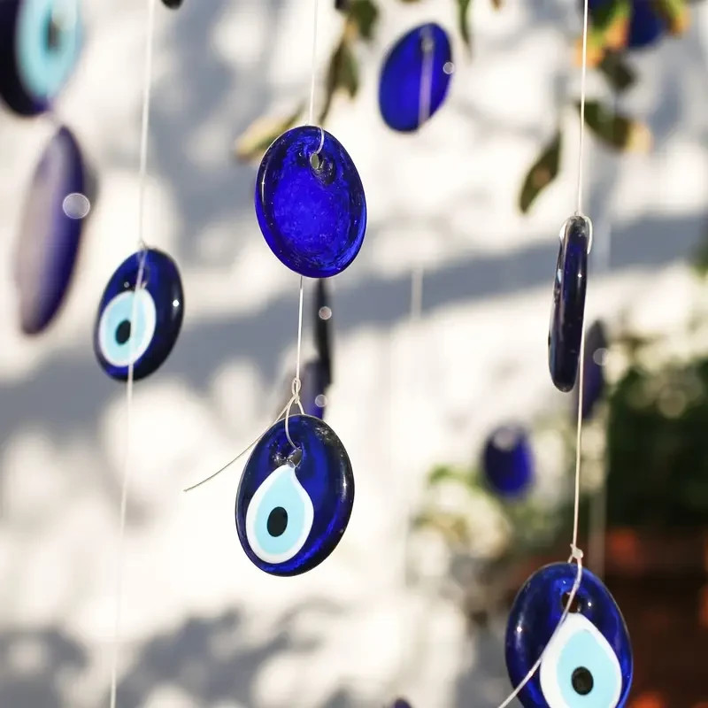 Blue Evil Eye Glass Charm with Hanging Cord – Price is for One Charm