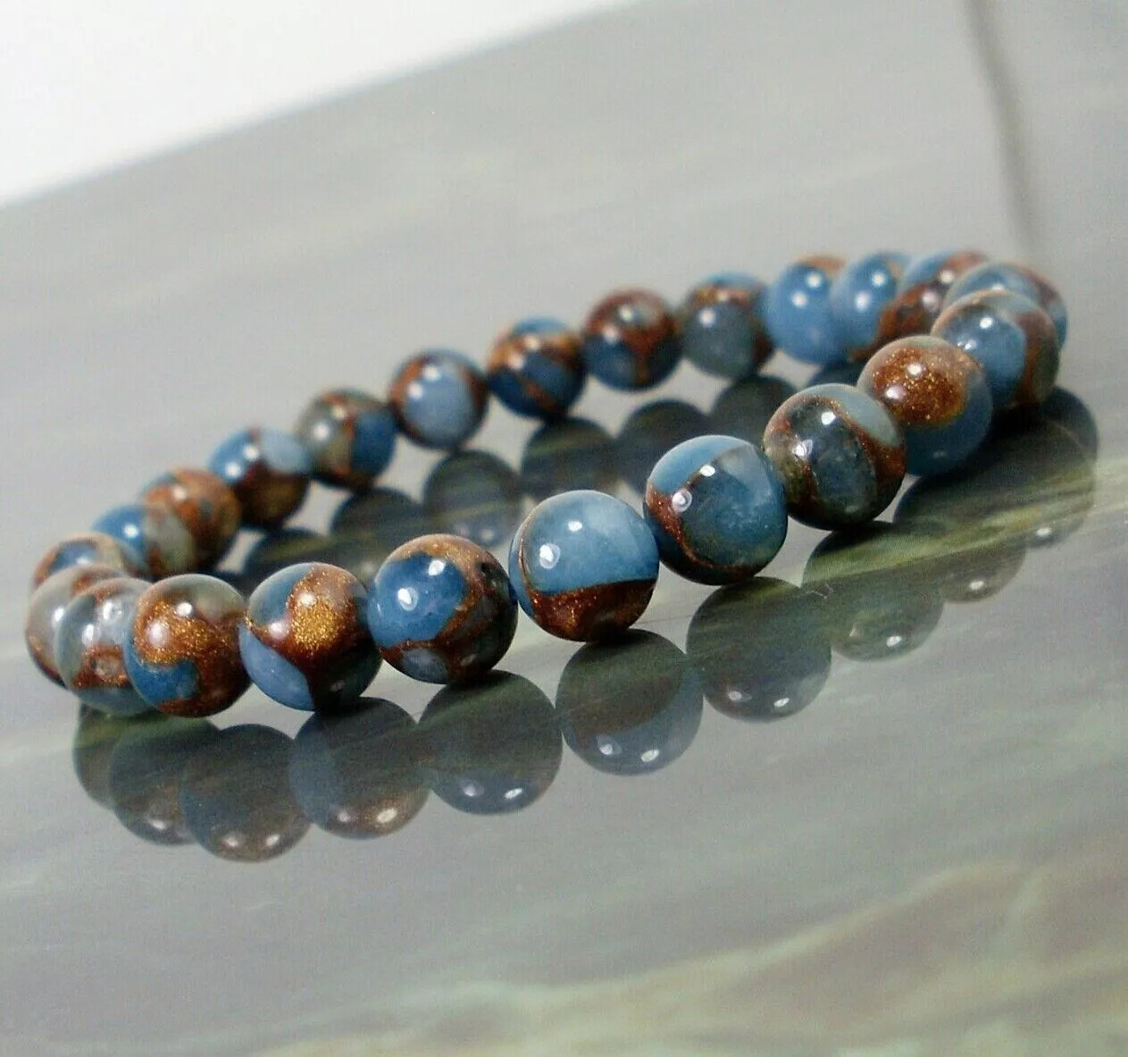8mm Blue Nepal Stone Bracelets Natural Gemstone Bracelet Women Men Bangle Gifts