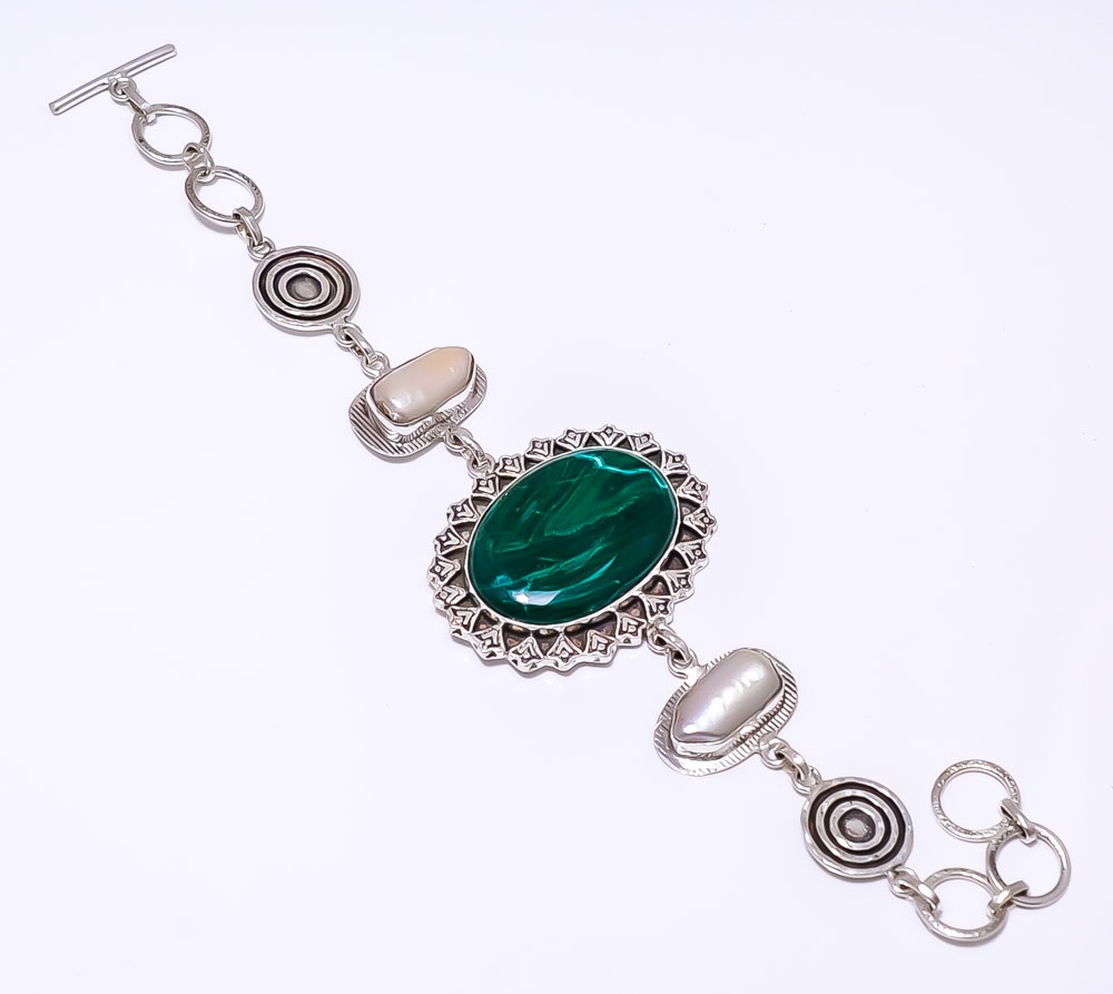 Chrysocolla Malachite – Congo 925 Sterling Silver Bracelet 7-8.99″ 8.99″ B7