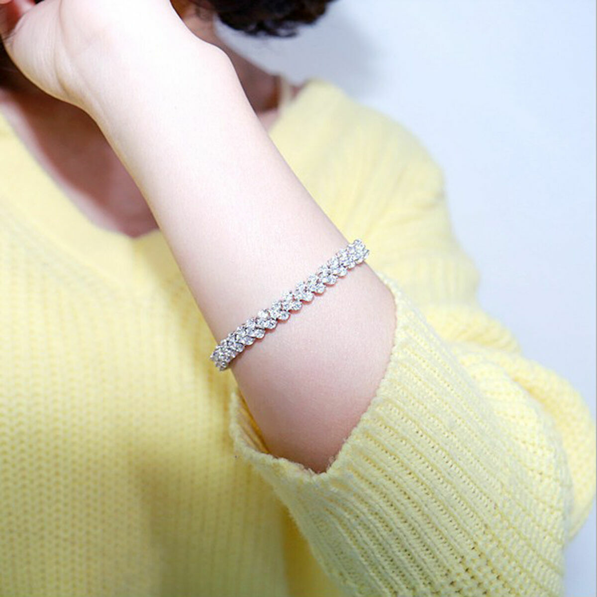 Women Fashion Roman Chain Clear Zircon Crystal Bangle Rhinestone Bracelet Gift