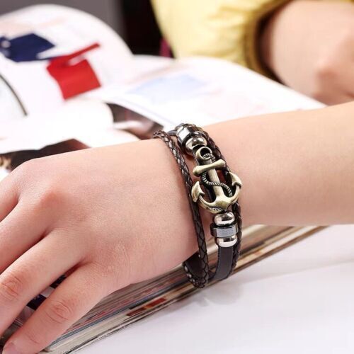 Multilayer Leather Bracelet Braided Men’s Women’s Wristband Bangle Jewelry Steel