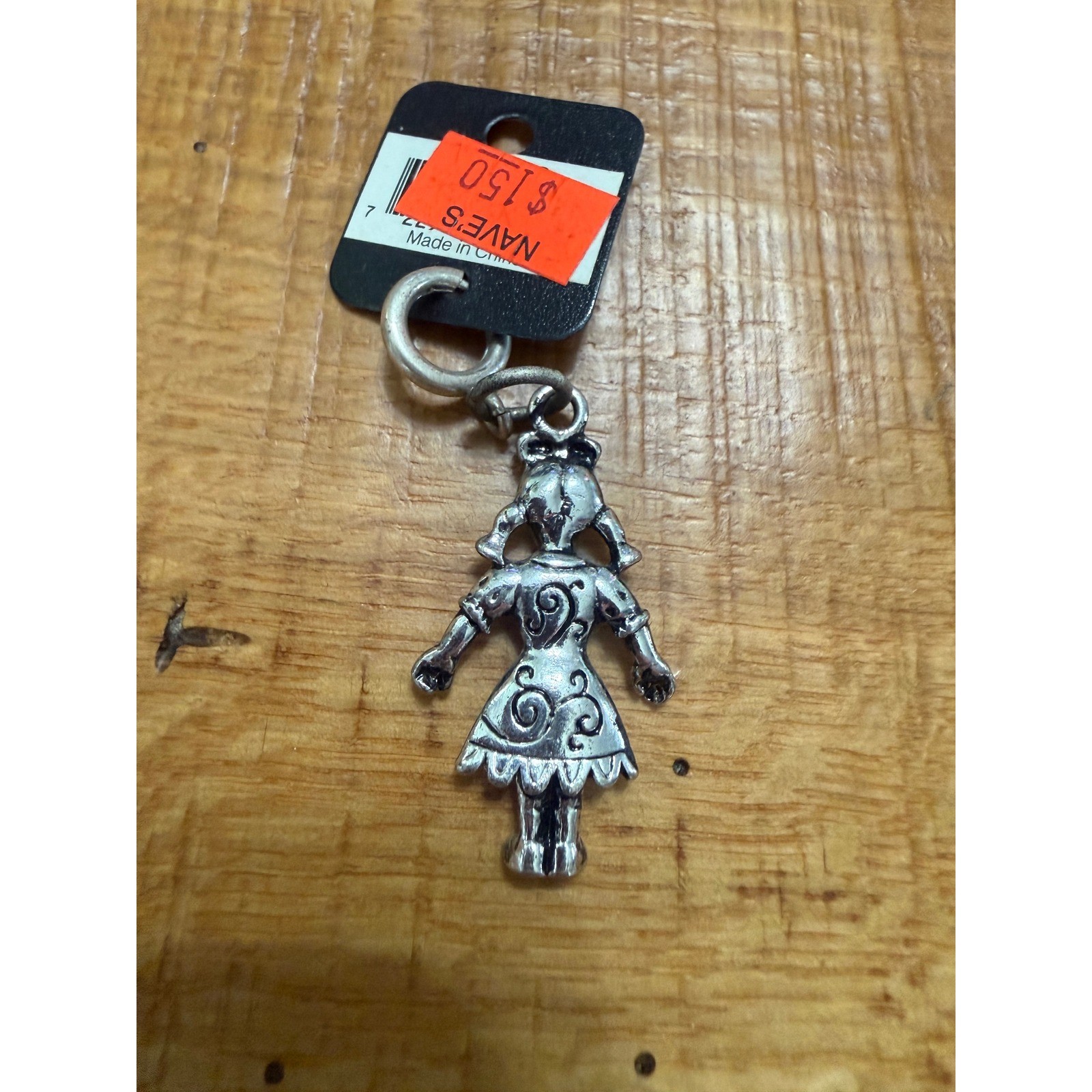 Carlyle Silver Tone Girl Figural Charm Antiqued Swirl Dress Pigtails Pendant NOS