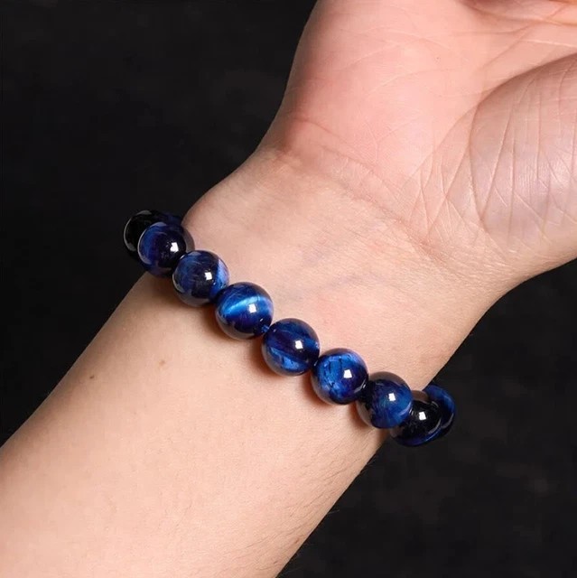 Blue Tiger Eye Beaded Stretch Bracelet Women Men Jewelry Gift Healing Balance