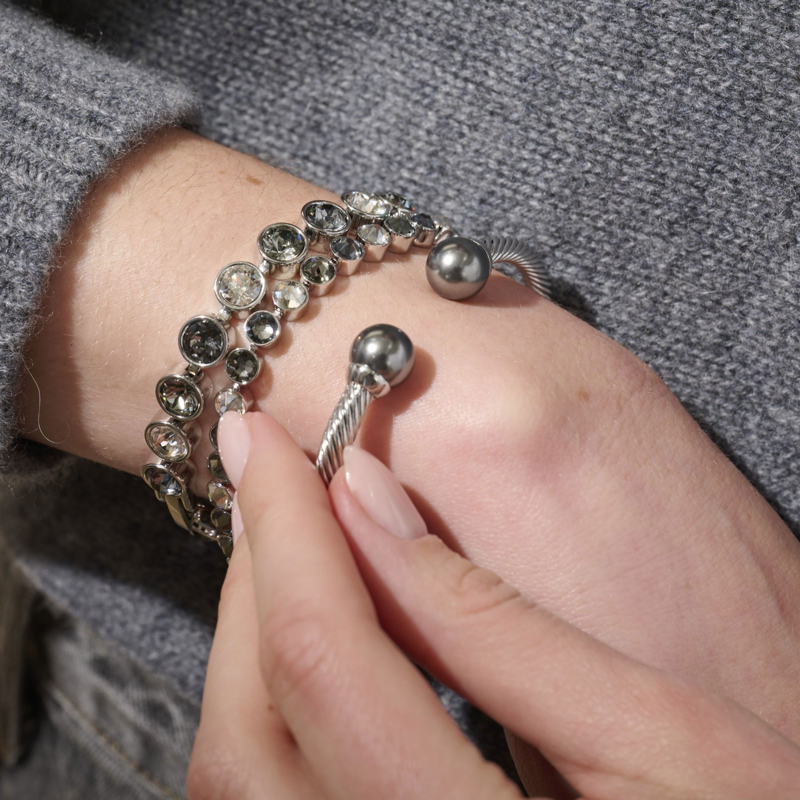 Touchstone Crystal DARK GREY PEARL With A Twist Cuff Bracelet BNIB