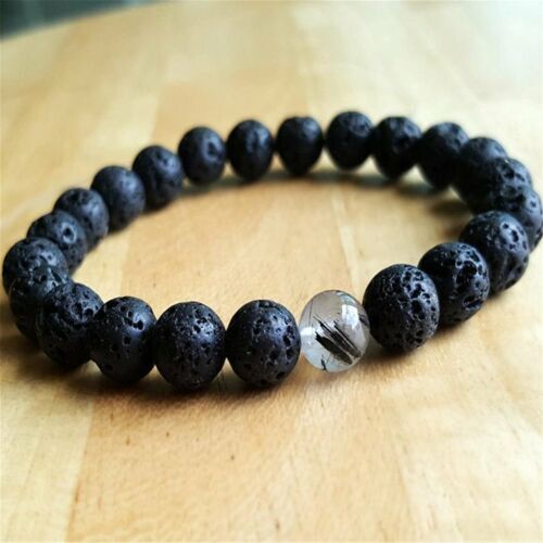 8mm Natural Volcanic Rock Beads Handmade Bracelet 7.5inch Lucky Mala Chakra