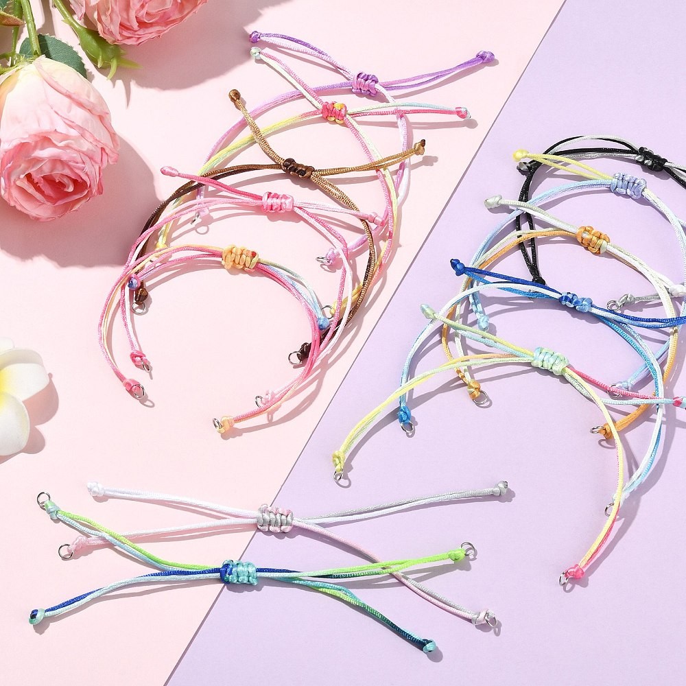 24pcs Nylon Dyed Cord Bracelet w/Jump Ring 27cm Bracelet Base for Jewelry Making