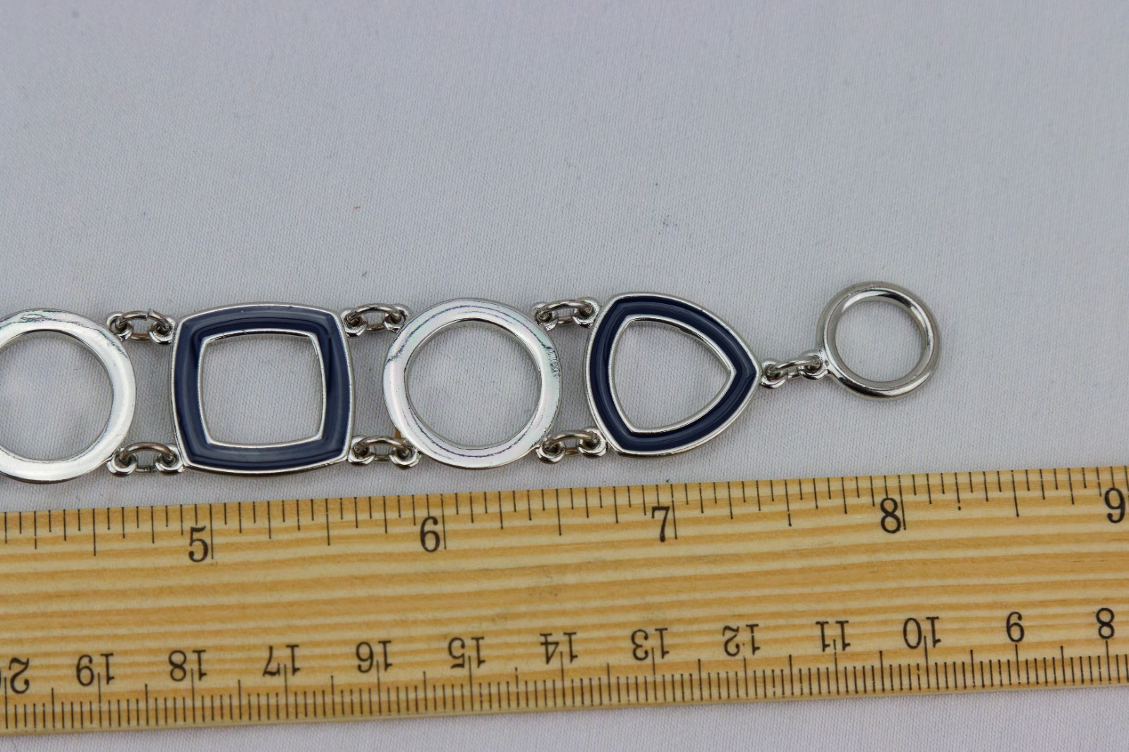 Geometric Silver Tone & Blue Enamel Toggle Bracelet, 20gr