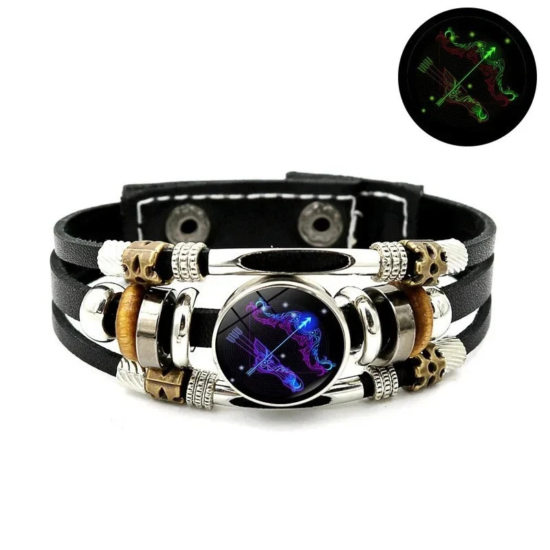 Zodiac Signs Spirit Bracelet, Beaded 12 Constellation Zodiac Leather Bracelet