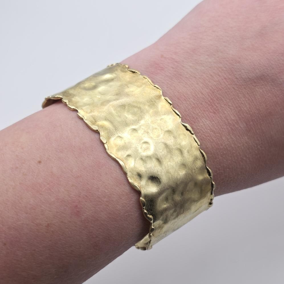 Rivka Friedman Brazil 18K Yellow Gold Plated Flexible Hammered Cuff Bracelet