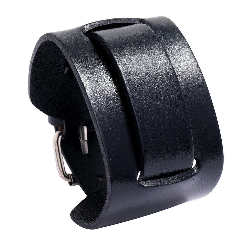 **Men’s Punk Vintage Genuine Leather Bracelet – Wide Brown Black Cuff Wristband