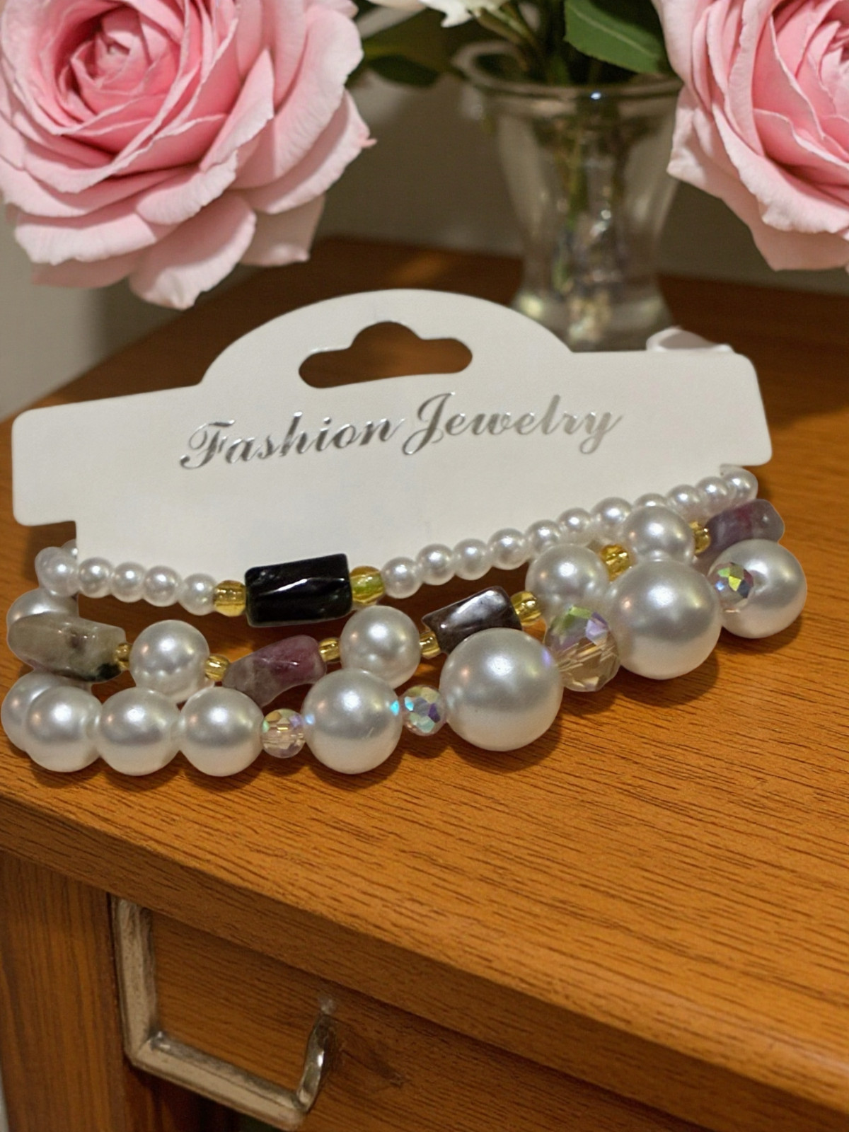 Women handmade Tourmaline Faceted Tube Beads & Pearl Bracelets, set of 3