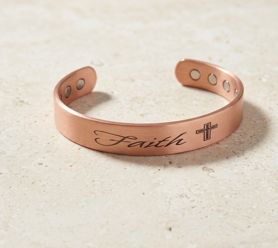 Pure Solid Copper Magnetic Bracelet Arthritis Pain Therapy 12mm Cuff Faith Cross