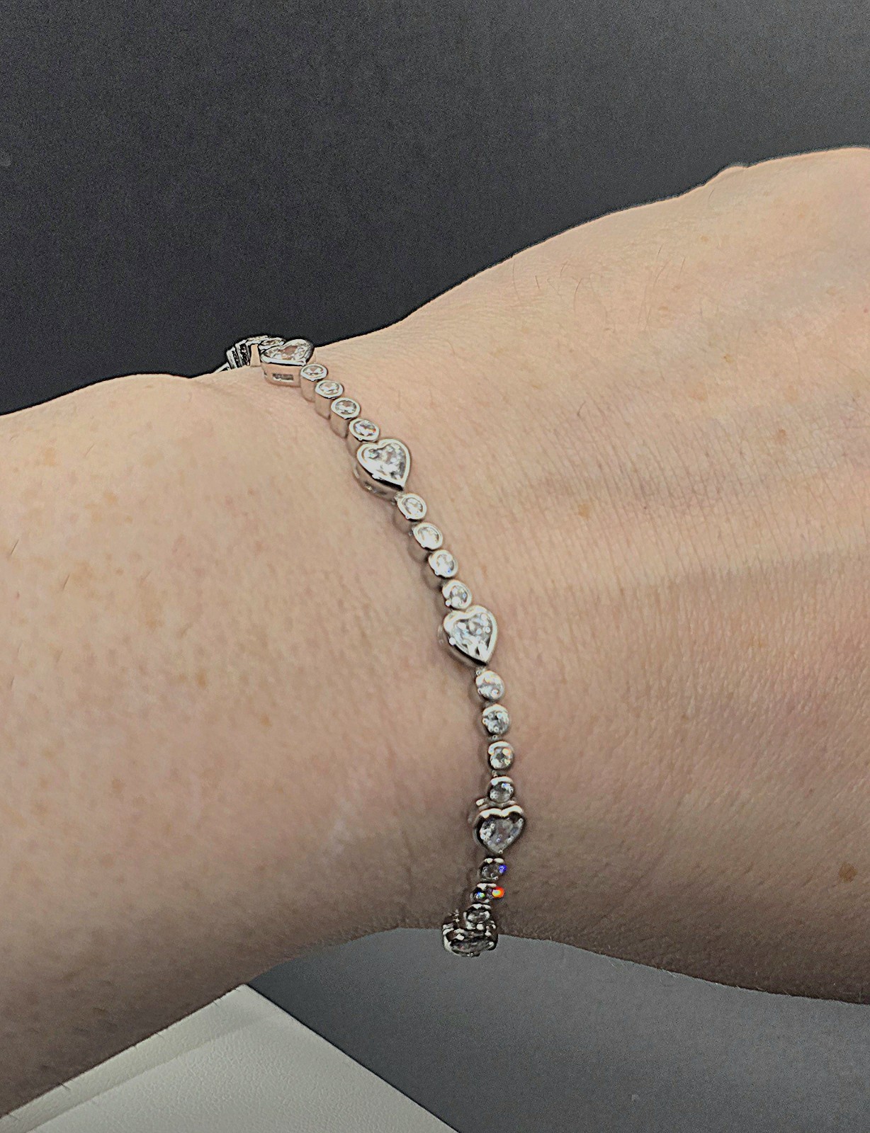 S925 Sterling Silver With CZ Bezel Heart Tennis Bracelet