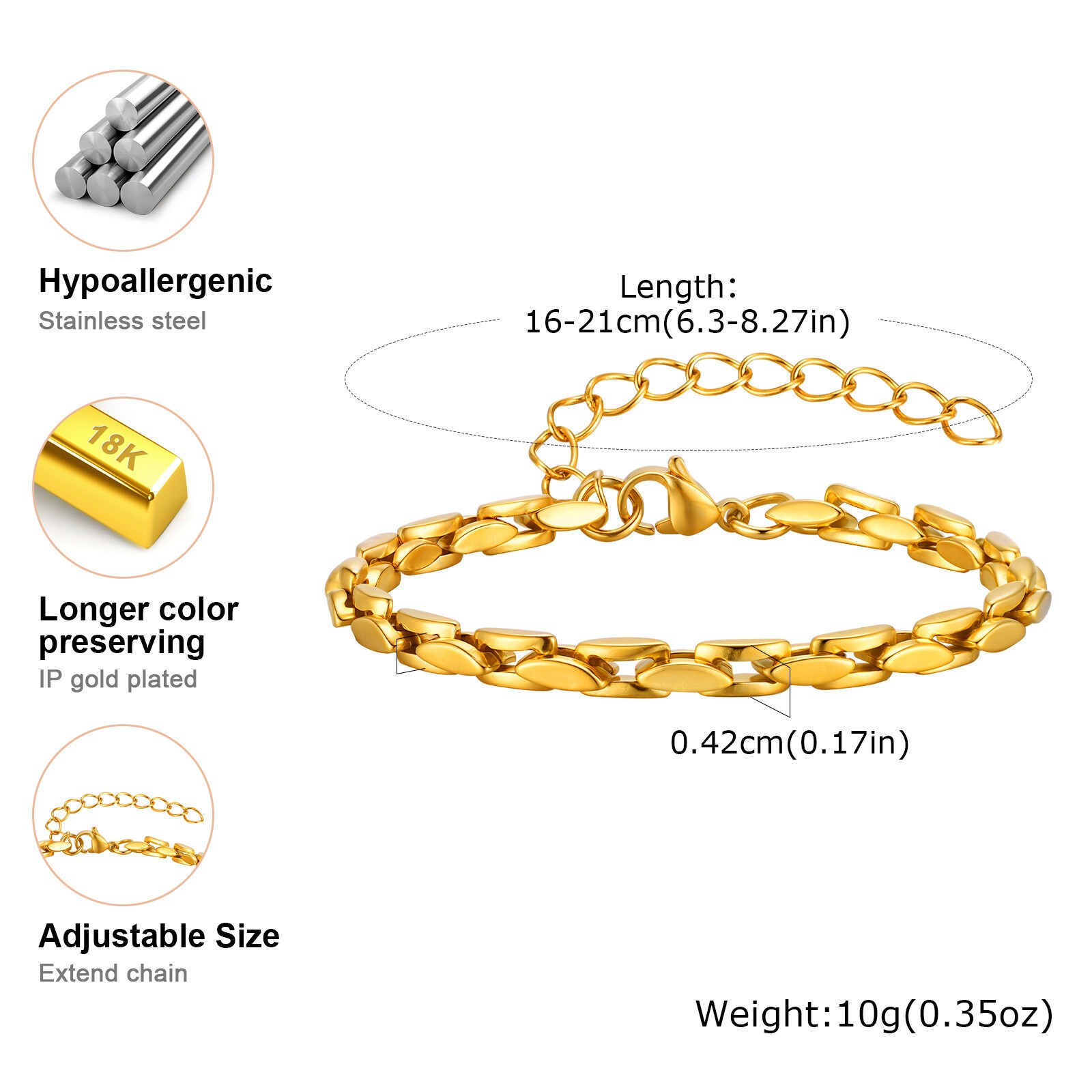Stainless Steel Simple Plain Chain Strand Bracelet Couple Link Bracelet Classic
