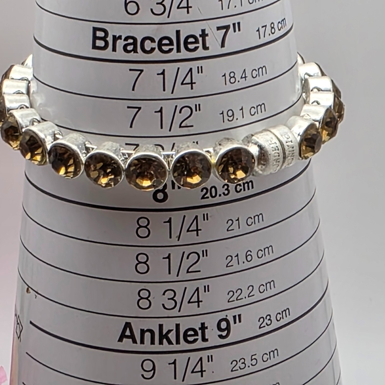 Plunder Amber Crystal Beaded Bracelet Silver Tone Magnetic Clasp 8mm 7.5 in
