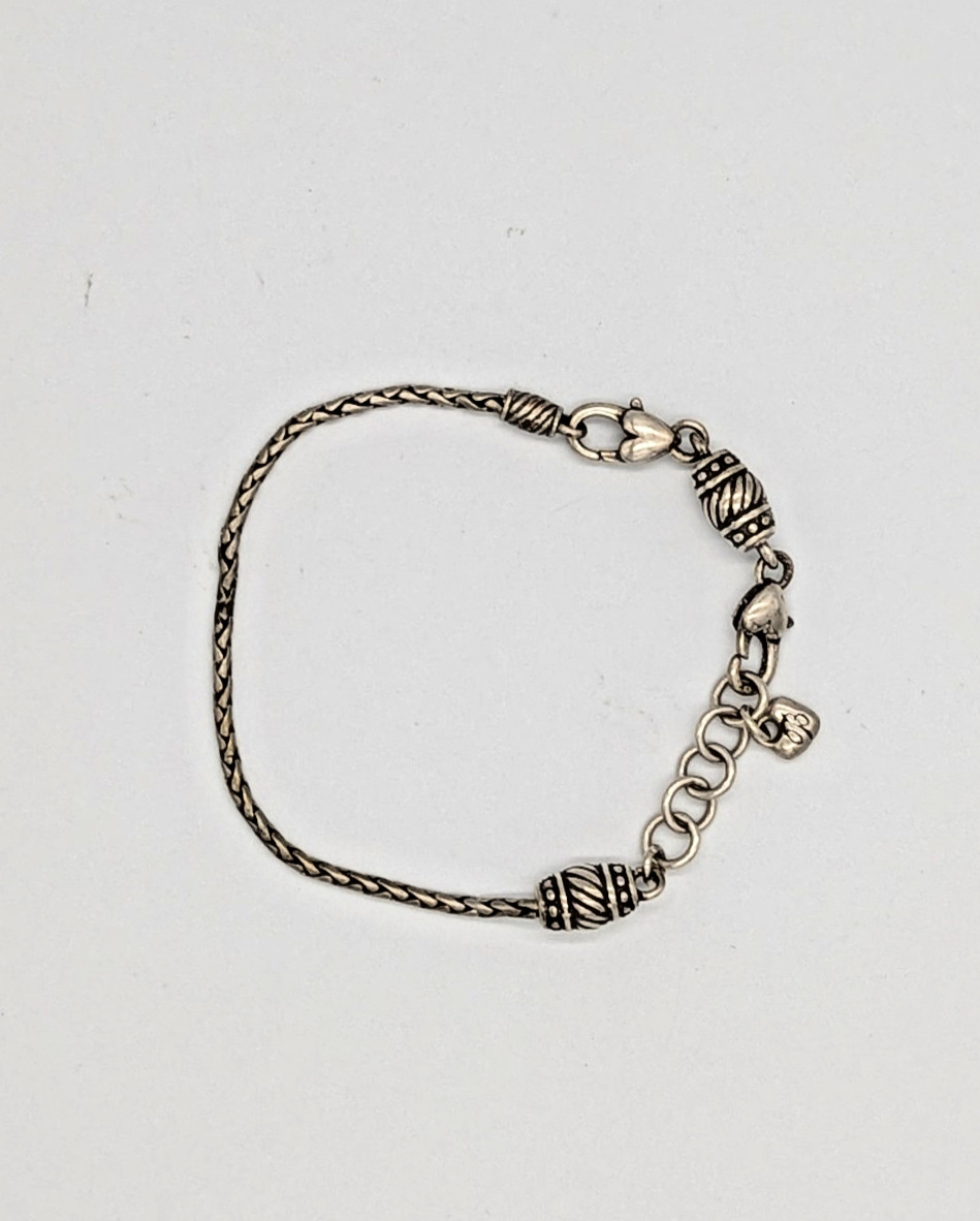 Brighton Silver Tone Rope Chain Charm Bracelet with Heart Clasps Barrel Beads