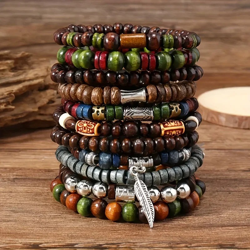 Bohemia Men’s Bracelets – 10pcs Vintage Fashion Stylish Leaves Wristwear