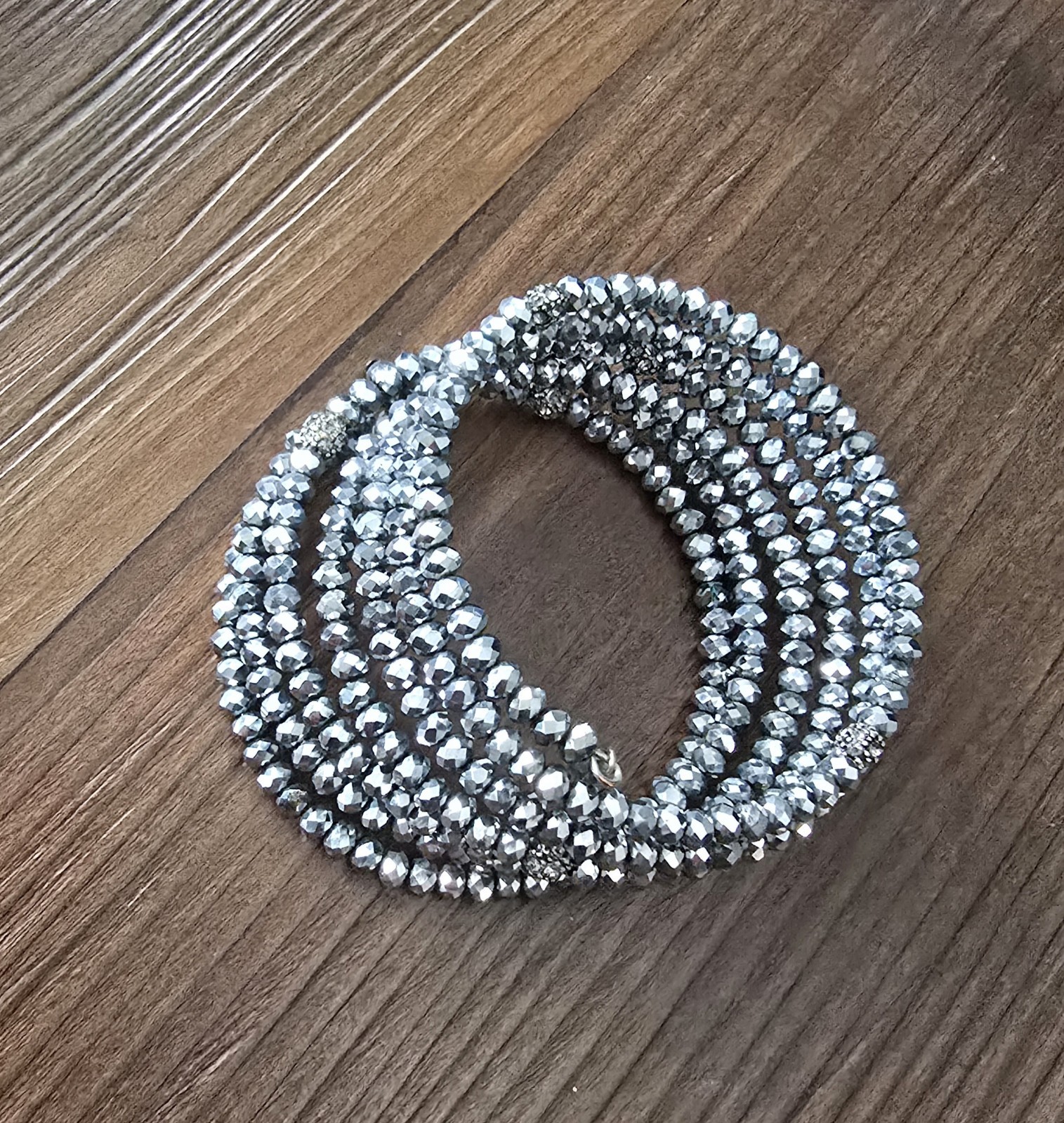 NWOT CHICO’S WRAP AROUND RHINESTONES BEADED BRACELET SILVER TONE OS NICKEL FREE