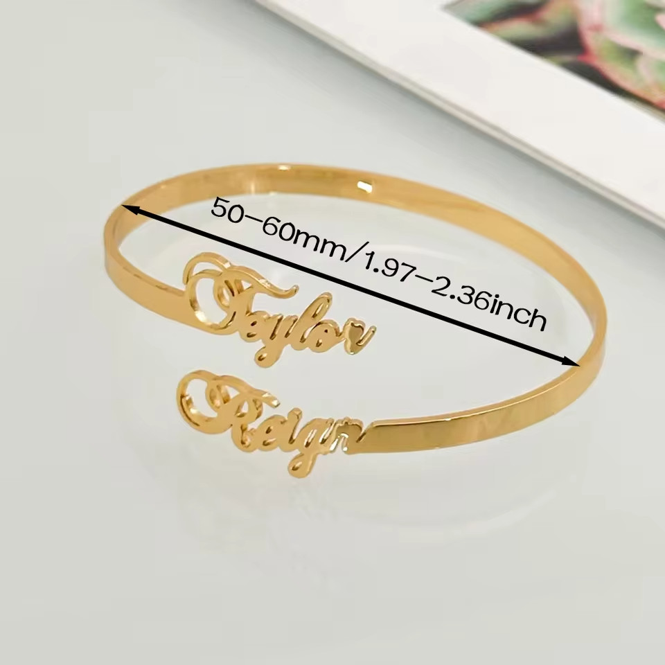 Customized Double Name Engraved Stainless Steel Bracelet Cuff Anniversary Gift