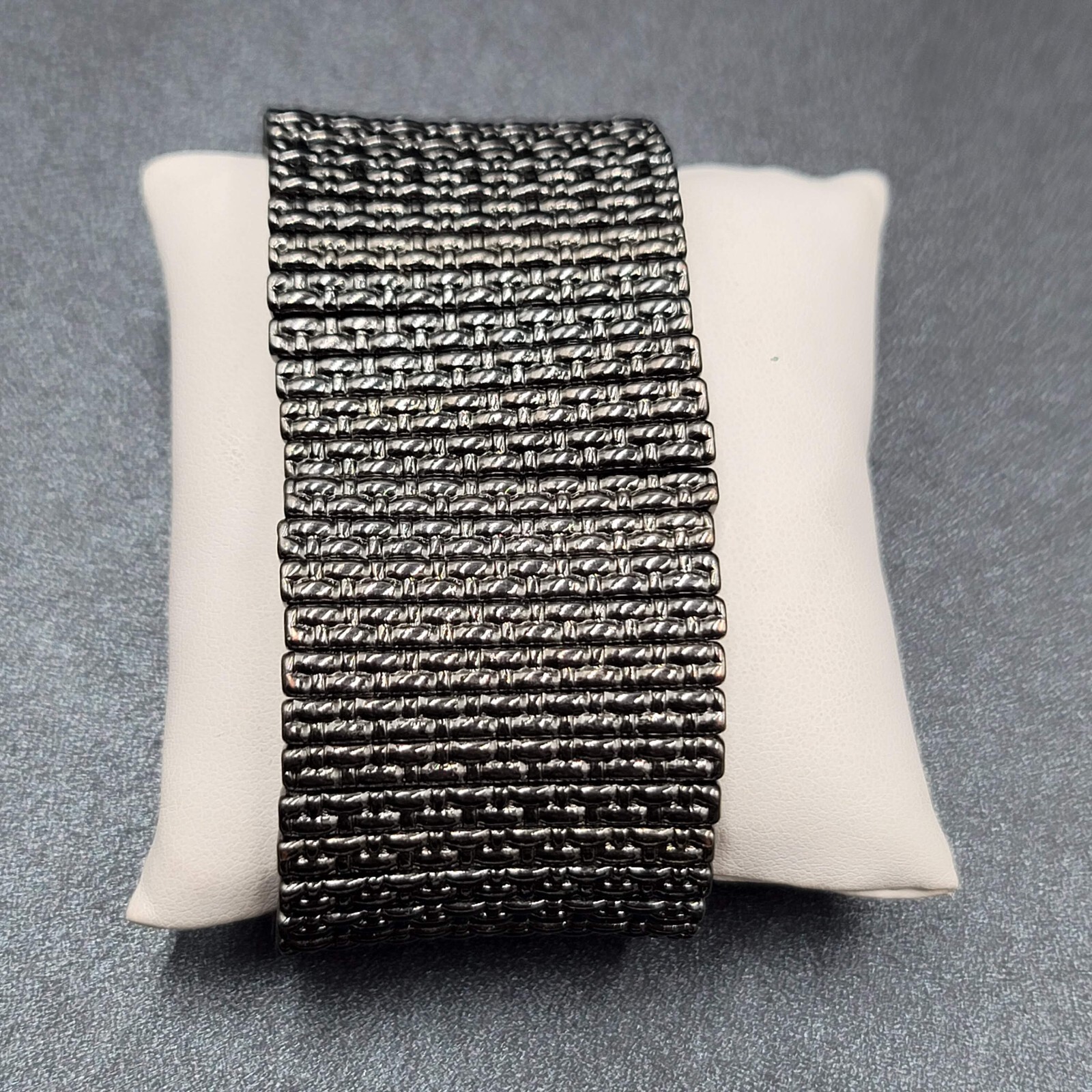 Black Metal Crystal Bracelet Wide Elastic Modern