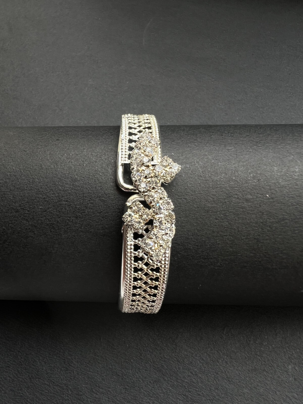 Silver Rhinestone Cuff Bracelet | Sparkling Crystal Party Jewelry for Women