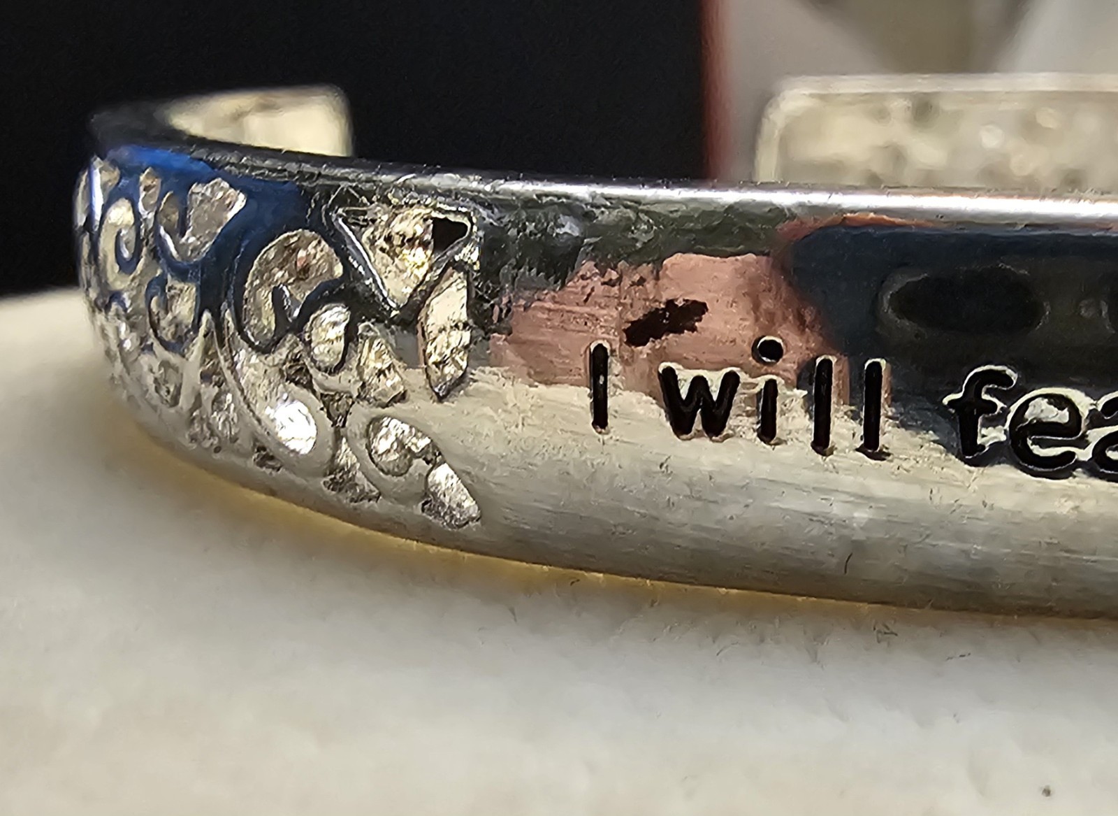 Silver Tone Cuff Bracelet Psalm 23:4 Inspirational Spiritual Religious