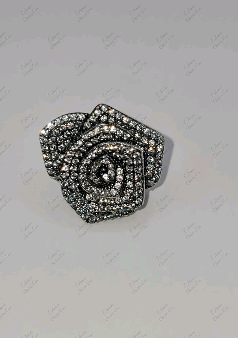 New Pandora Silver Sparkling Rose in Bloom Oversized Charm #793245C01 W/ Box D82