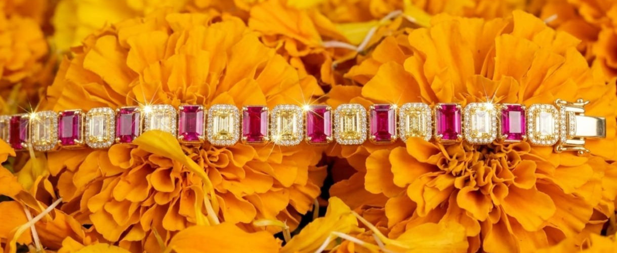 Simulated Pink & Yellow Sapphire Tennis Bracelet 14k Gold Plated Luxury Jewelry