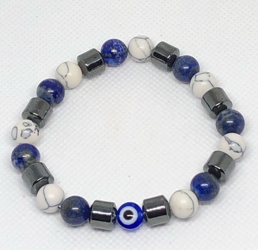Lapis Lazuli, White Howlite, Calming, Evil Eye Balance, Wisdom, Clarity Bracelet