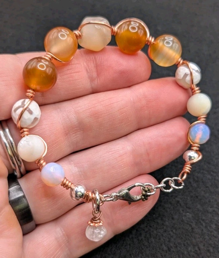 Stylish Boho Mixed Beaded Wire Wrapped Bracelet Clasp (17cm) S/M Wrist🧡🩷🩶🤍
