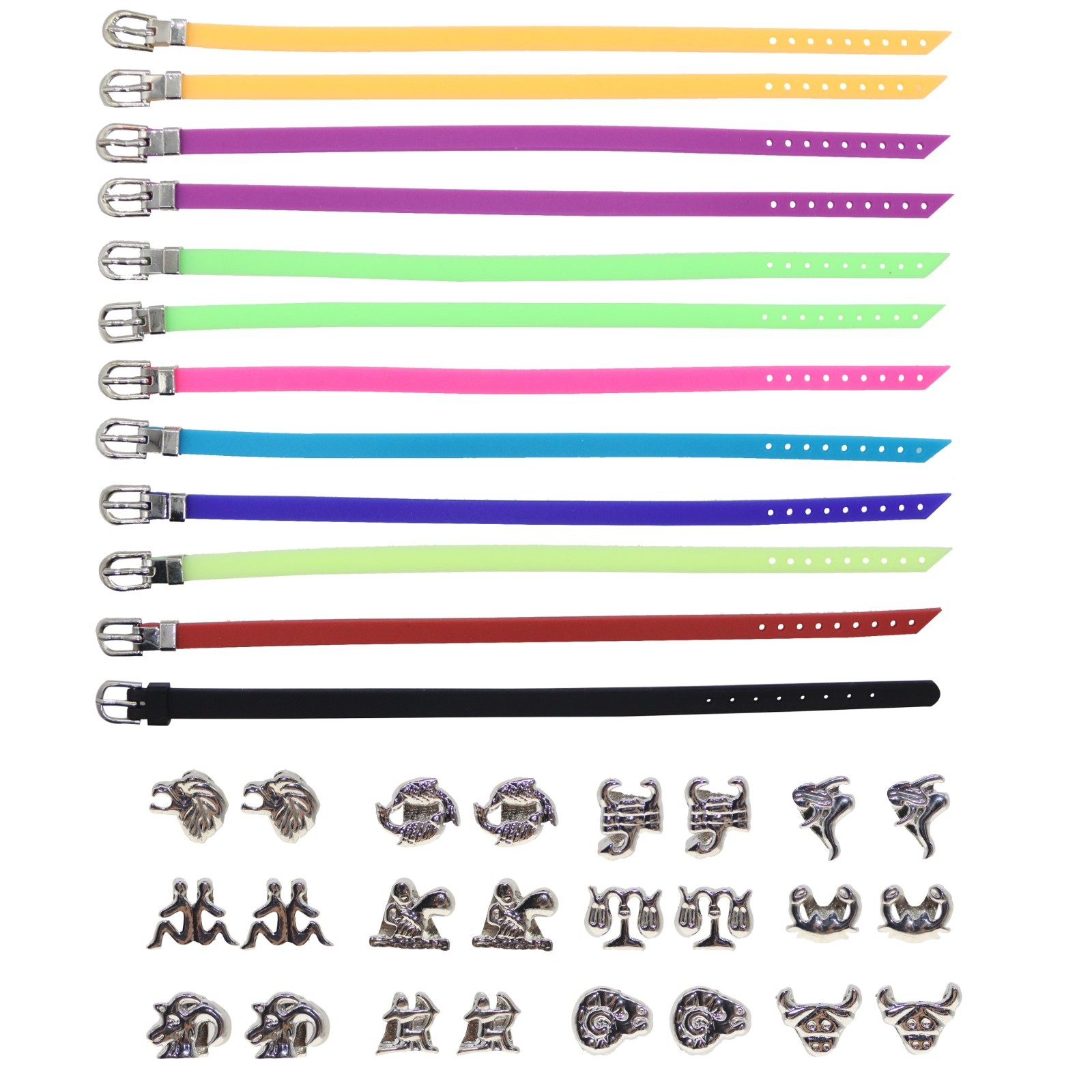 36 pcs Zodiac Charms Silicone Bands DIY Bracelets Set