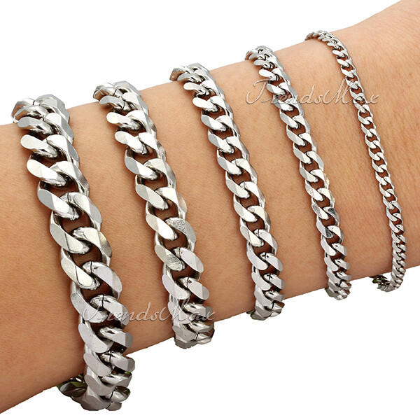 3/5/7/MM Stainless Steel Silver/Black/Gold Plated Cuban Chain Bracelet Men 7-11″