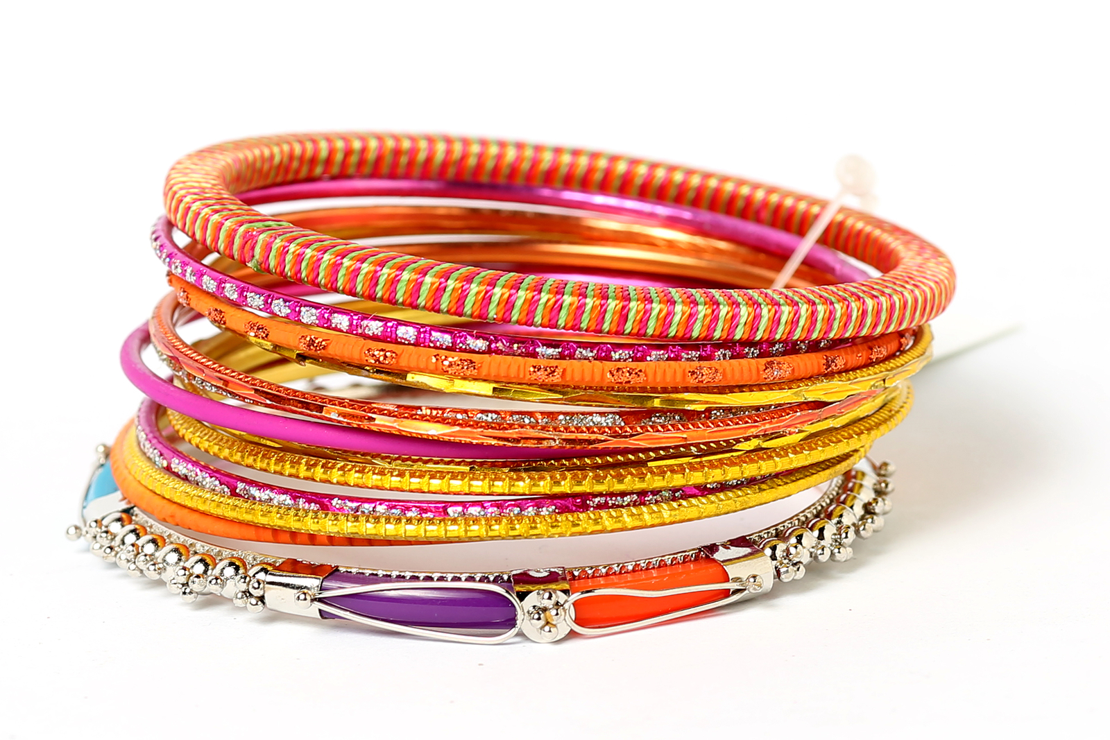Women’s Fashion Bohemian Multi Color Bangle Bracelet Set Fuchsia/Orange
