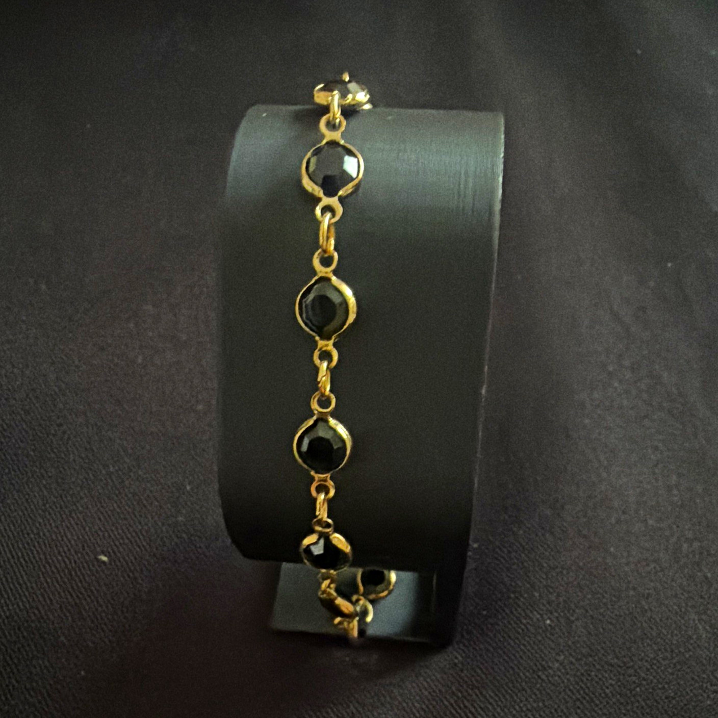 Gold Tone Black Crystal Bezel Set Station Tennis Chain Bracelet Lobster 8 in
