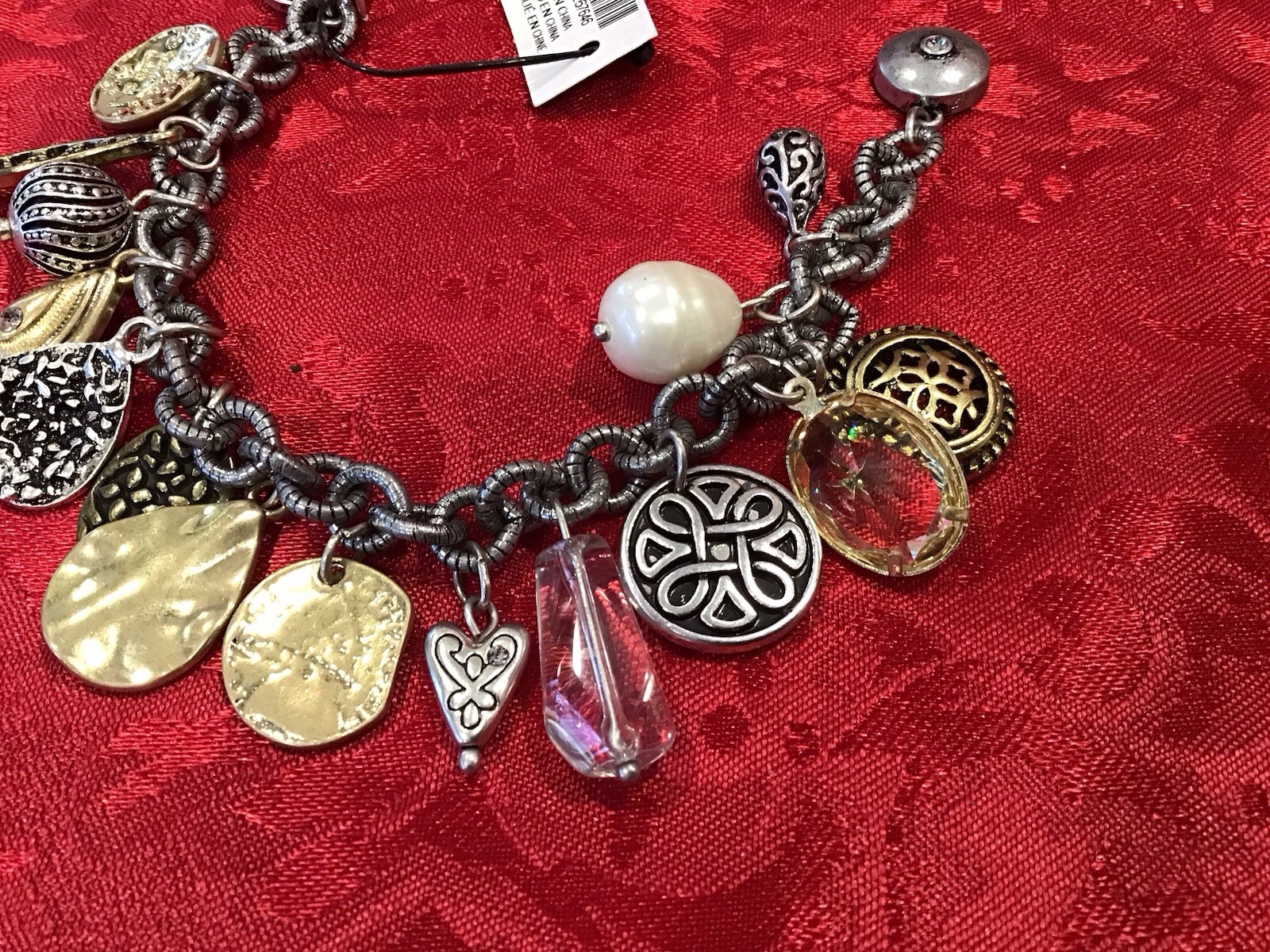 NWT~ Chico’s Charm Bracelet Silver Gold Coin Beads Crystals Magnetic Closure