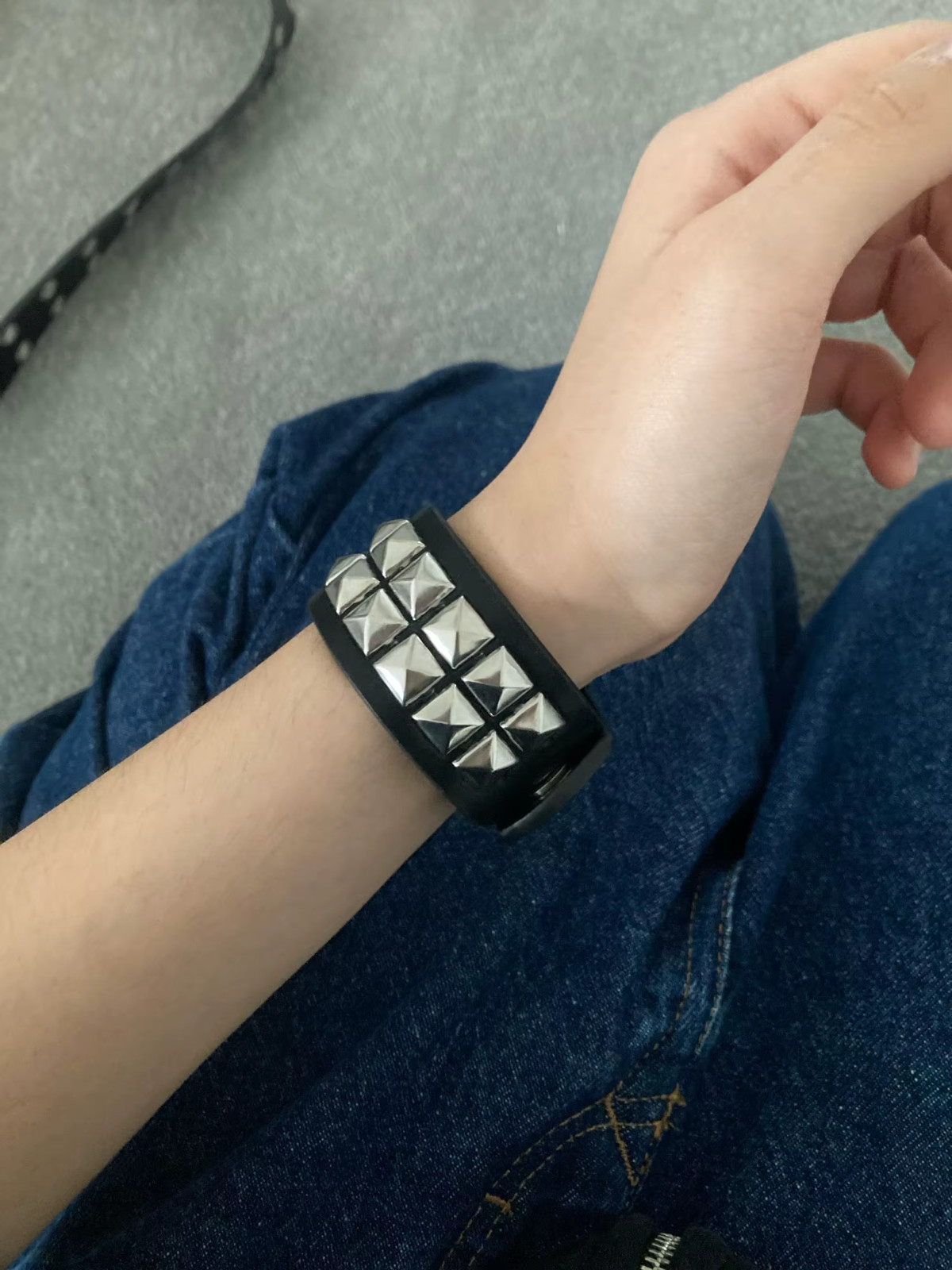 Gothic Punk Black Faux Leather Wide Band Bracelet with Metal Rivet Studs