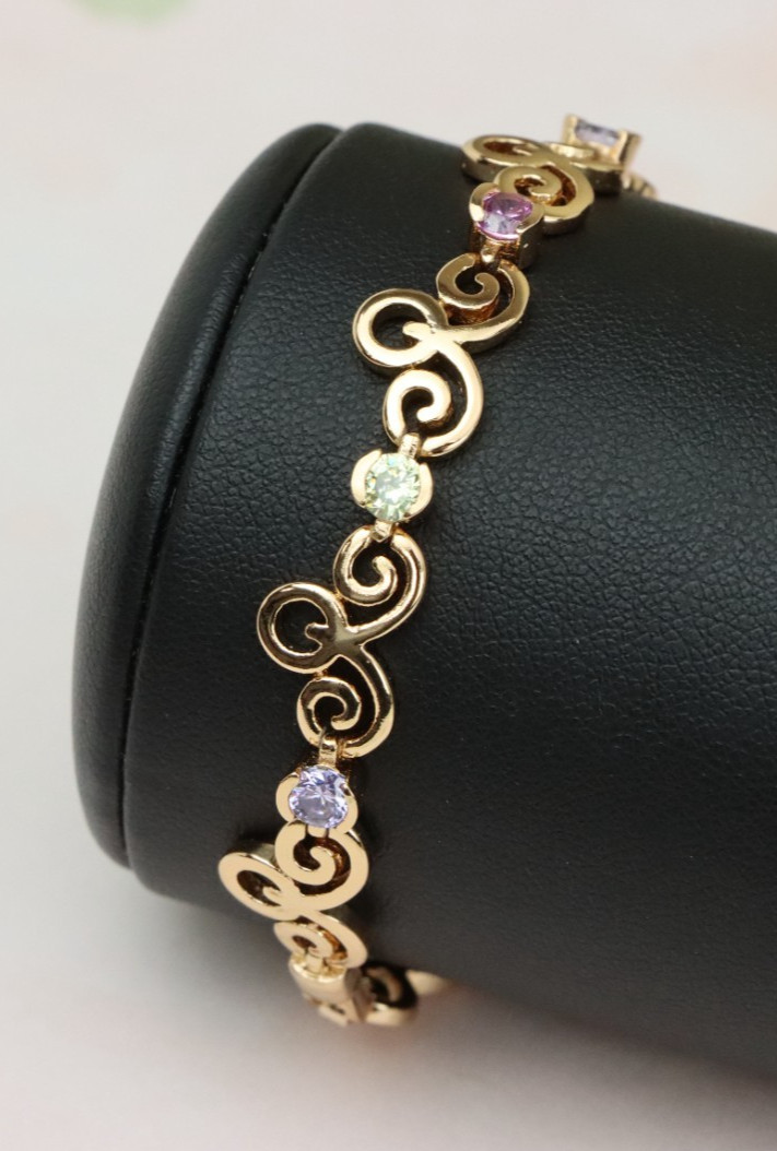 Elegant Rose Gold Bracelet with Multicolor Stones, XPBL0690