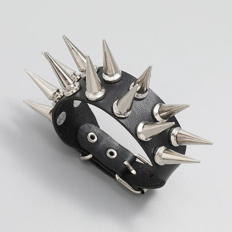 Faux Leather Wrap Bracelet Women Double Row Spiked Black Round Layered Jewelry