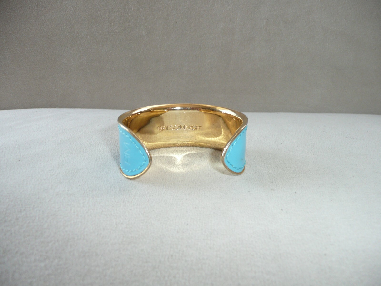 Rebecca Minkoff Blue Leather On Metal Cuff 3 Enamel Pyramid Studded Bracelet
