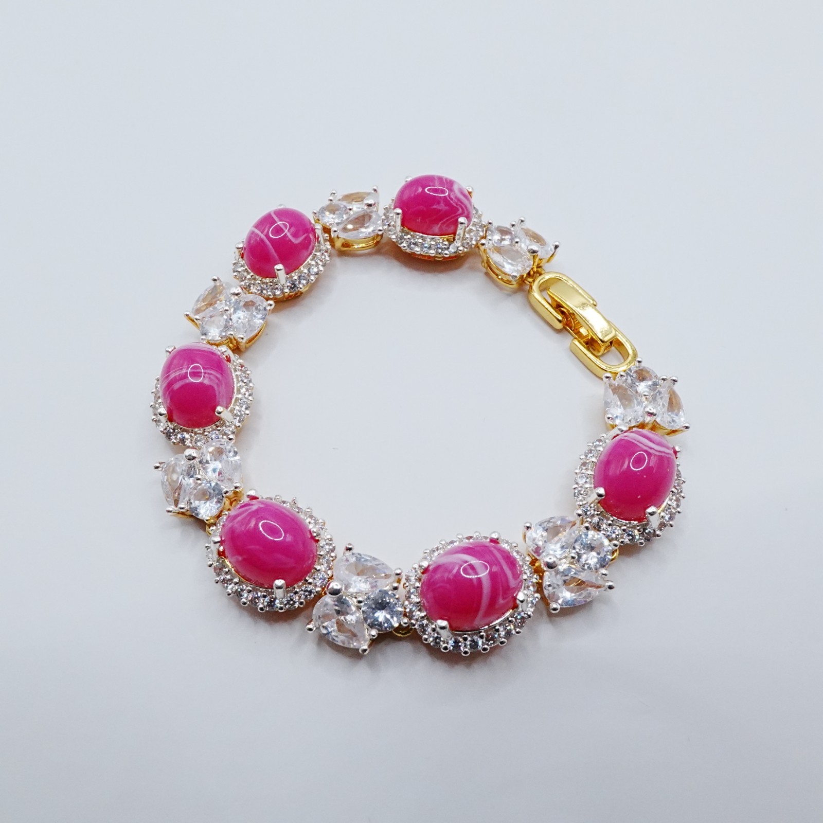 Bracelet Cz Diamond Pink Gemstone 24K Yellow Gold Plated 5.5″ Women Jewelry