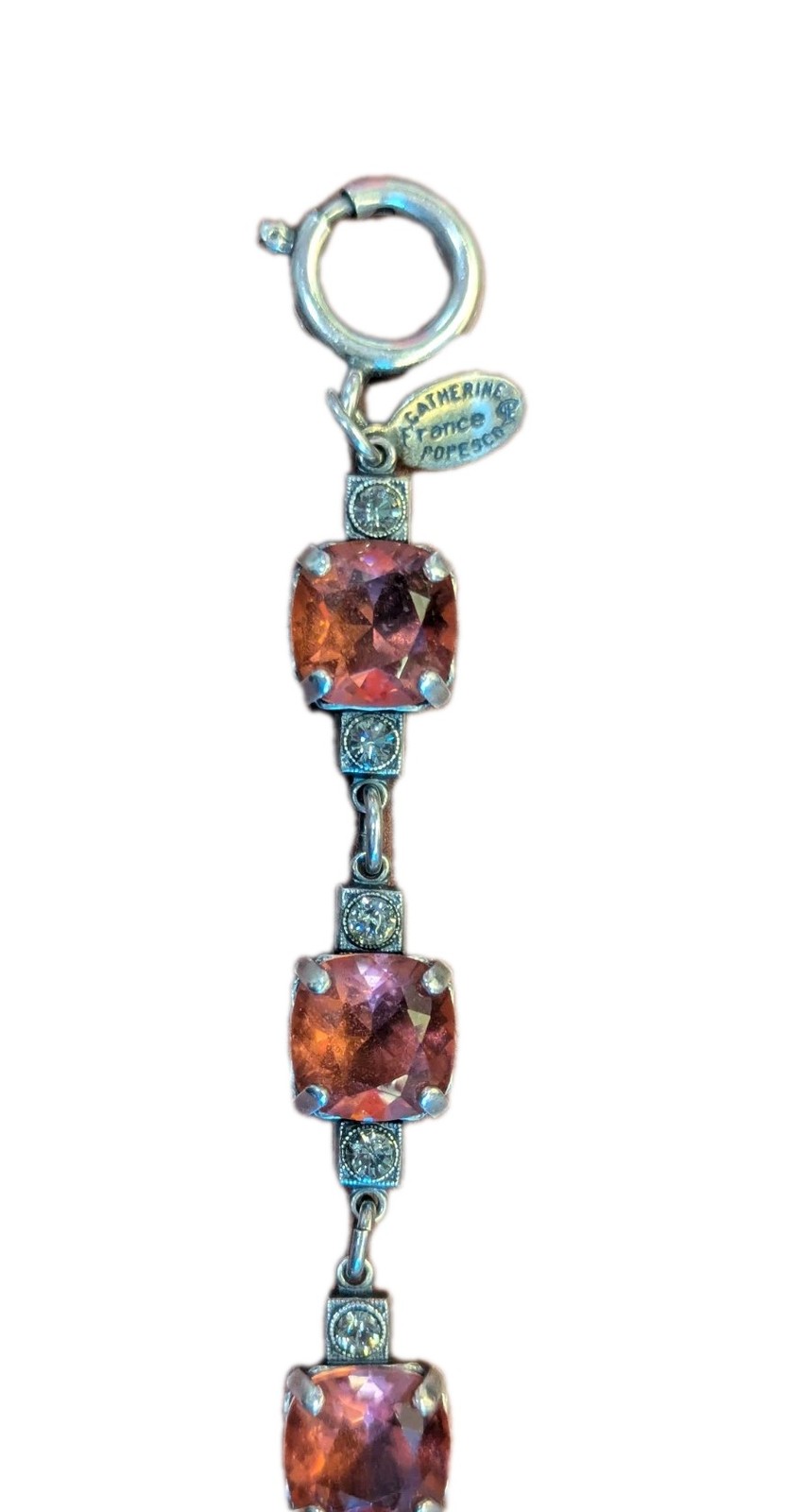 Vintage Catherine Popesco France Red Crystal Bracelet Silver Tone Finish