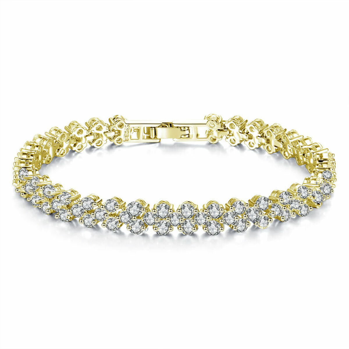 Women Fashion Roman Chain Clear Zircon Crystal Bangle Rhinestone Bracelet Gift
